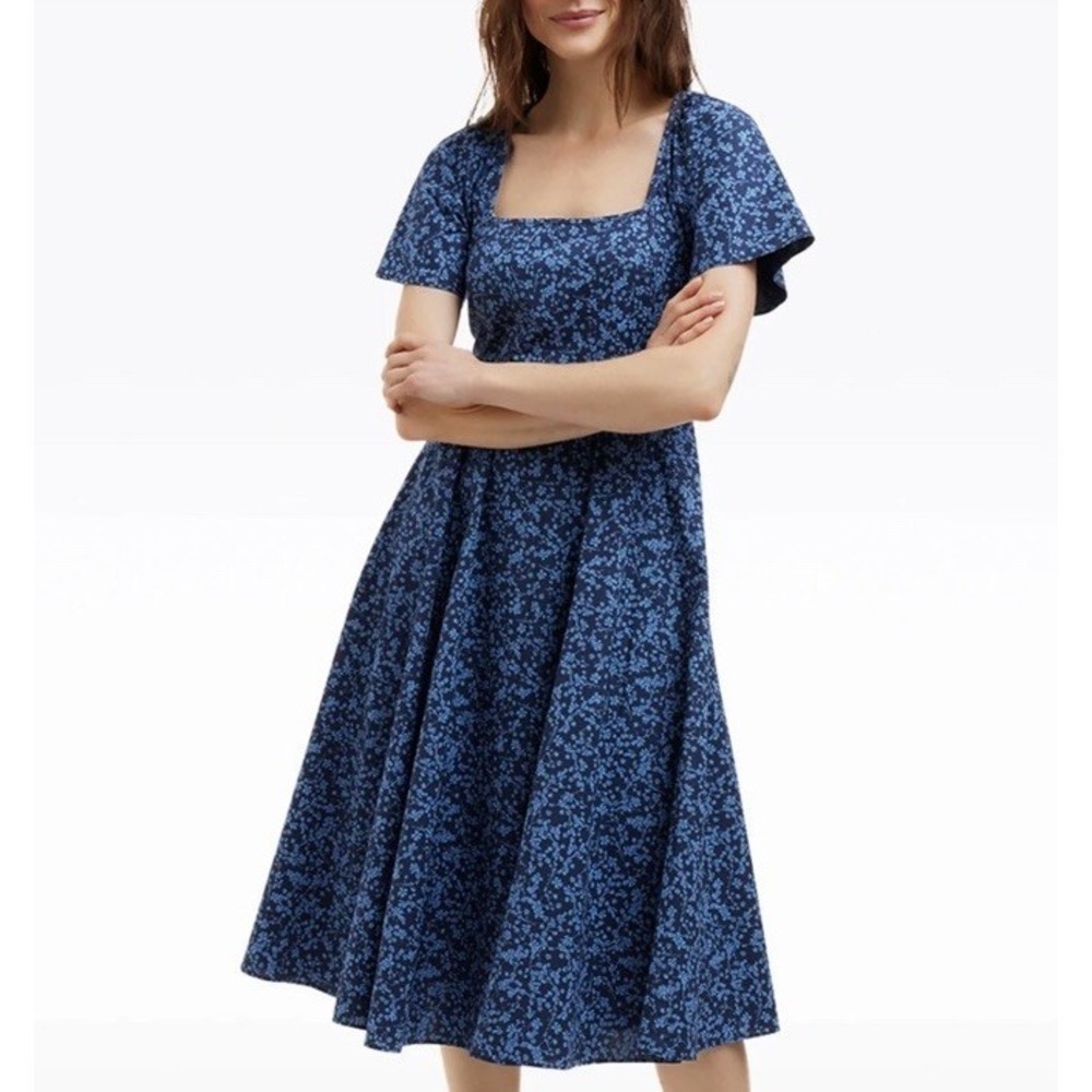 Draper James Midi Dress Woman Blue Size 8 Caitlyn Ribbon Floral - Picture 8 of 8